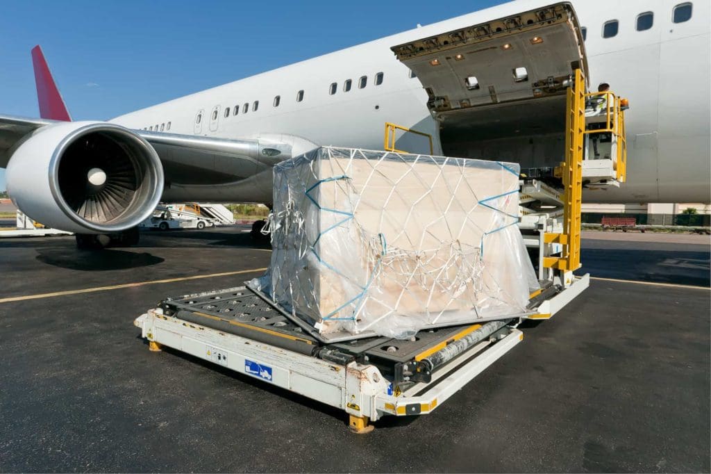 Crate ready to be loaded into aeroplane