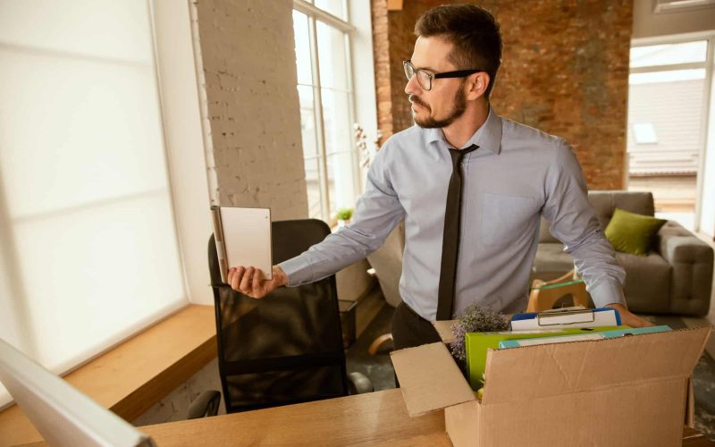 man moving office